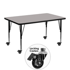 Mobile 30''W x 48''L Rectangular Activity Table with 1.25'' Thick High Pressure Grey Laminate Top and Height Adjustable Preschool Legs