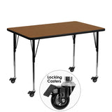 Mobile 30''W x 48''L Rectangular Activity Table with 1.25'' Thick High Pressure Oak Laminate Top and Standard Height Adjustable Legs