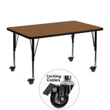 Mobile 30''W x 48''L Rectangular Activity Table with 1.25'' Thick High Pressure Oak Laminate Top and Height Adjustable Preschool Legs