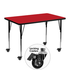 Mobile 30''W x 48''L Rectangular Activity Table with 1.25'' Thick High Pressure Red Laminate Top and Standard Height Adjustable Legs