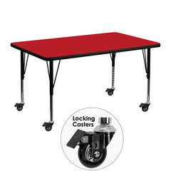 Mobile 30''W x 48''L Rectangular Activity Table with 1.25'' Thick High Pressure Red Laminate Top and Height Adjustable Preschool Legs