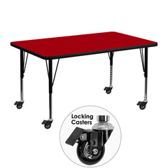 Mobile 30''W x 48''L Rectangular Activity Table with Red Thermal Fused Laminate Top and Height Adjustable Preschool Legs