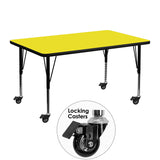 Mobile 30''W x 48''L Rectangular Activity Table with 1.25'' Thick High Pressure Yellow Laminate Top and Height Adjustable Preschool Legs