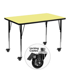 Mobile 30''W x 48''L Rectangular Activity Table with Yellow Thermal Fused Laminate Top and Standard Height Adjustable Legs