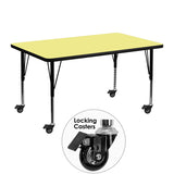 Mobile 30''W x 48''L Rectangular Activity Table with Yellow Thermal Fused Laminate Top and Height Adjustable Preschool Legs