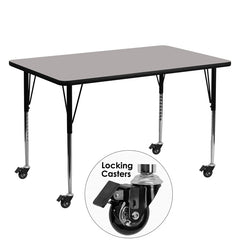 Mobile 30''W x 60''L Rectangular Activity Table with 1.25'' Thick High Pressure Grey Laminate Top and Standard Height Adjustable Legs