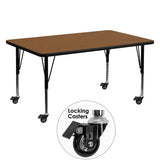 Mobile 30''W x 60''L Rectangular Activity Table with 1.25'' Thick High Pressure Oak Laminate Top and Height Adjustable Preschool Legs