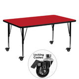 Mobile 30''W x 60''L Rectangular Activity Table with 1.25'' Thick High Pressure Red Laminate Top and Height Adjustable Preschool Legs