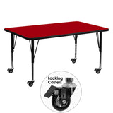 Mobile 30''W x 60''L Rectangular Activity Table with Red Thermal Fused Laminate Top and Height Adjustable Preschool Legs