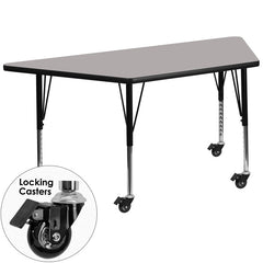 Mobile 30''W x 60''L Trapezoid Activity Table with 1.25'' Thick High Pressure Grey Laminate Top and Height Adjustable Preschool Legs