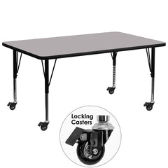 Mobile 30''W x 72''L Rectangular Activity Table with Grey Thermal Fused Laminate Top and Height Adjustable Preschool Legs