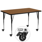 Mobile 30''W x 72''L Rectangular Activity Table with 1.25'' Thick High Pressure Oak Laminate Top and Standard Height Adjustable Legs