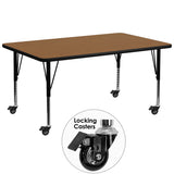 Mobile 30''W x 72''L Rectangular Activity Table with Oak Thermal Fused Laminate Top and Height Adjustable Preschool Legs