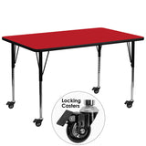 Mobile 30''W x 72''L Rectangular Activity Table with 1.25'' Thick High Pressure Red Laminate Top and Standard Height Adjustable Legs