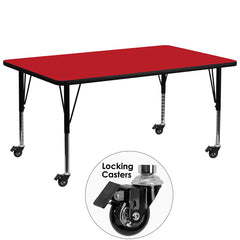 Mobile 30''W x 72''L Rectangular Activity Table with 1.25'' Thick High Pressure Red Laminate Top and Height Adjustable Preschool Legs