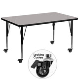 Mobile 36''W x 72''L Rectangular Activity Table with 1.25'' Thick High Pressure Grey Laminate Top and Height Adjustable Preschool Legs