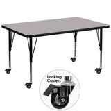 Mobile 36''W x 72''L Rectangular Activity Table with Grey Thermal Fused Laminate Top and Height Adjustable Preschool Legs