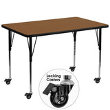 Mobile 36''W x 72''L Rectangular Activity Table with 1.25'' Thick High Pressure Oak Laminate Top and Standard Height Adjustable Legs