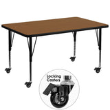 Mobile 36''W x 72''L Rectangular Activity Table with 1.25'' Thick High Pressure Oak Laminate Top and Height Adjustable Preschool Legs