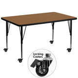 Mobile 36''W x 72''L Rectangular Activity Table with Oak Thermal Fused Laminate Top and Height Adjustable Preschool Legs