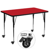 Mobile 36''W x 72''L Rectangular Activity Table with 1.25'' Thick High Pressure Red Laminate Top and Standard Height Adjustable Legs