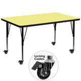 Mobile 36''W x 72''L Rectangular Activity Table with Yellow Thermal Fused Laminate Top and Height Adjustable Preschool Legs