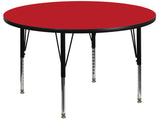 42'' Round Activity Table with 1.25'' Thick High Pressure Red Laminate Top and Height Adjustable Preschool Legs