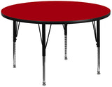 42'' Round Activity Table with Red Thermal Fused Laminate Top and Height Adjustable Preschool Legs