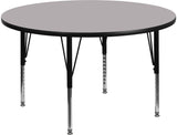 48'' Round Activity Table with Grey Thermal Fused Laminate Top and Height Adjustable Preschool Legs