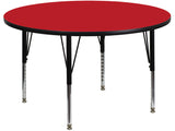 48'' Round Activity Table with 1.25'' Thick High Pressure Red Laminate Top and Height Adjustable Preschool Legs