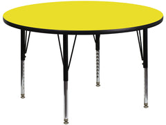 48'' Round Activity Table with 1.25'' Thick High Pressure Yellow Laminate Top and Height Adjustable Preschool Legs