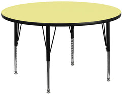 48'' Round Activity Table with Yellow Thermal Fused Laminate Top and Height Adjustable Preschool Legs