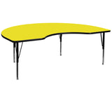 48''W x 72''L Kidney Shaped Activity Table with 1.25'' Thick High Pressure Yellow Laminate Top and Height Adjustable Preschool Legs