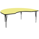 48''W x 72''L Kidney Shaped Activity Table with Yellow Thermal Fused Laminate Top and Height Adjustable Preschool Legs