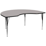 48''W x 96''L Kidney Shaped Activity Table with 1.25'' Thick High Pressure Grey Laminate Top and Standard Height Adjustable Legs