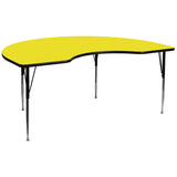 48''W x 96''L Kidney Shaped Activity Table with 1.25'' Thick High Pressure Yellow Laminate Top and Standard Height Adjustable Legs