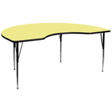 48''W x 96''L Kidney Shaped Activity Table with Yellow Thermal Fused Laminate Top and Standard Height Adjustable Legs