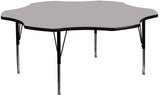 60'' Flower Shaped Activity Table with Grey Thermal Fused Laminate Top and Height Adjustable Preschool Legs