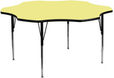 60'' Flower Shaped Activity Table with Yellow Thermal Fused Laminate Top and Standard Height Adjustable Legs