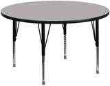 60'' Round Activity Table with Grey Thermal Fused Laminate Top and Height Adjustable Preschool Legs