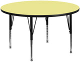 60'' Round Activity Table with Yellow Thermal Fused Laminate Top and Height Adjustable Preschool Legs