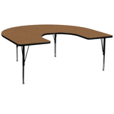 60''W x 66''L Horseshoe Shaped Activity Table with Oak Thermal Fused Laminate Top and Height Adjustable Preschool Legs