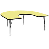 60''W x 66''L Horseshoe Shaped Activity Table with Yellow Thermal Fused Laminate Top and Height Adjustable Preschool Legs