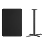 30'' x 42'' Rectangular Black Laminate Table Top with 22'' x 30'' Bar Height Table Base