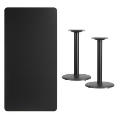 30'' x 60'' Rectangular Black Laminate Table Top with 18'' Round Table Height Bases