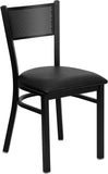 HERCULES Series Black Grid Back Metal Restaurant Chair - Black Vinyl Seat