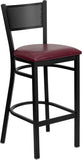 HERCULES Series Black Grid Back Metal Restaurant Barstool - Burgundy Vinyl Seat