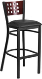 HERCULES Series Black Decorative Cutout Back Metal Restaurant Barstool - Mahogany Wood Back, Black Vinyl Seat