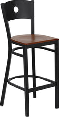 HERCULES Series Black Circle Back Metal Restaurant Barstool - Cherry Wood Seat