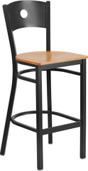 HERCULES Series Black Circle Back Metal Restaurant Barstool - Natural Wood Seat